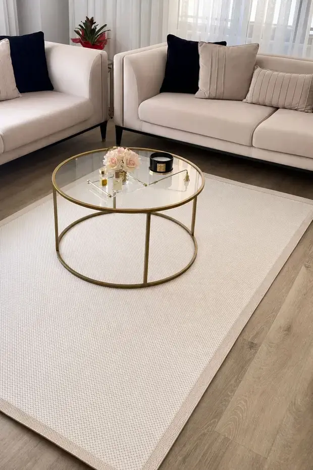 Kaymaz Tabanlı Yıkanabilir Bej Bordürlü HalıVP04 Halı 80x200cm