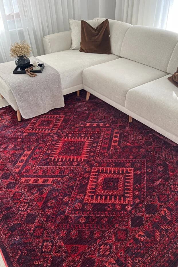 Safir Serisi Kırmızı Vintage Dokuma Halı Salon Halısı 160x240cm
