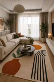 Kaymaz Tabanlı Yeşil Bej Salon Halısı 4550 4550 80x200cm 2
