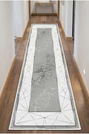 Kaymaz Tabanlı Yıkanabilir Gri Beyaz Moliva Yolluk 80x200cm 2