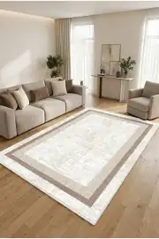 Kaymaz Tabanlı Yıkanabilir Vizon Salon Halısı 1519 80x200cm 4