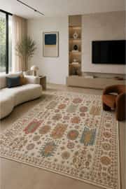 Kaymaz Tabanlı Yıkanabilir Renkli Salon Halısı 4561 80x200cm 1