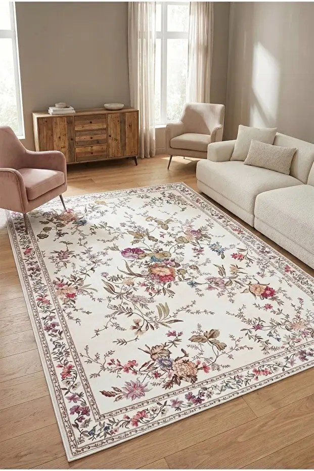 Kaymaz Tabanlı Yıkanabilir Renkli Salon Halısı 1711 80x200cm