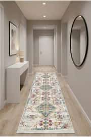 Kaymaz Tabanlı Yıkanabilir Isparta Renkli Salon Halısı 80x200cm 4
