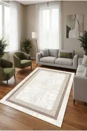 Kaymaz Tabanlı Yıkanabilir Vizon Salon Halısı 1519 80x200cm 3