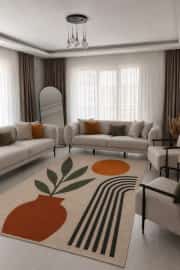 Kaymaz Tabanlı Yeşil Bej Salon Halısı 4550 4550 80x200cm 4