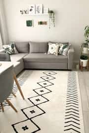 Kaymaz Tabanlı Yıkanabilir İskandinav Beyaz Salon Halısı 80x200cm 2