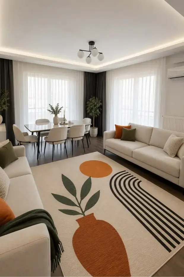 Kaymaz Tabanlı Yıkanabilir Renkli Salon Halısı 4658 80x200cm