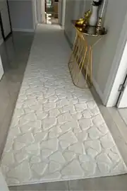 Kaymaz Taban Yıkanabilir KLM Taş Peluş Beyaz Yolluk Halı Saçaksız 80x200cm 1