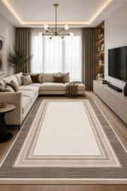 Kaymaz Tabanlı Yıkanabilir Kahverengi Salon Halısı 4429 80x200cm 3