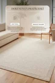 Kaymaz Tabanlı Yıkanabilir Bej Bordürlü HalıVP04 Halı 100x400cm 8