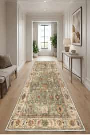 Makinede Yıkanabilir Kaymaz Tabanlı Yeşil Mutfak Halısı 4475 80x200cm 4