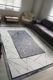 Kaymaz Tabanlı Yıkanabilir Gri Beyaz Moliva Yolluk 80x200cm 3