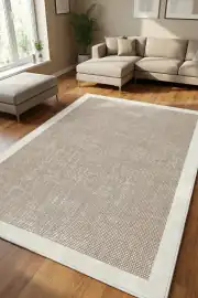 Kaymaz Tabanlı Era Vizon Çerçeveli Beyaz Salon Halısı 100x200cm 1