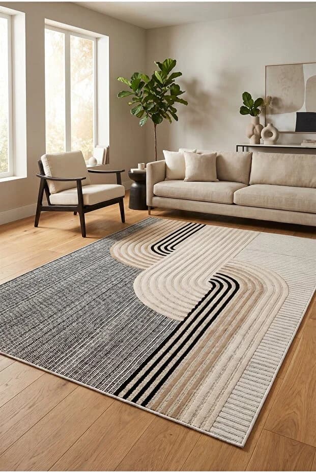Kaymaz Tabanlı Yıkanabilir Vizon Salon Halısı 1510 80x200cm