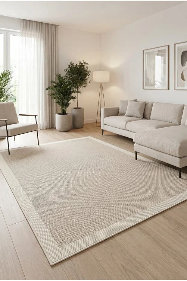 Kaymaz Tabanlı Yıkanabilir Bej Bordürlü HalıVP02 120x180cm