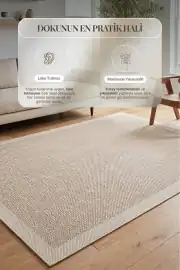 Kaymaz Tabanlı Yıkanabilir Bej Bordürlü HalıVP02 120x180cm 7