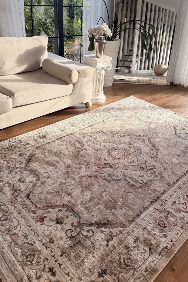Safir Serisi Krem Vizon Vintage Dokuma Halı Salon Halısı 160x240cm