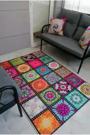 Kaymaz Tabanlı Yıkanabilir Nirvana Renkli Mutfak Halısı 80x200cm 1