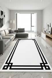 Kaymaz Tabanlı Yıkanabilir Vogue Beyaz Siyah Yolluk 80x200cm 4