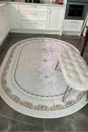 Kaymaz Tabanlı Yıkanabilir Oval Zümre Gold Halı 80x200cm 4