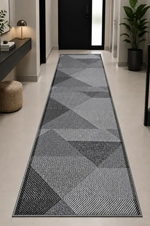 Kaymaz Tabanlı Yıkanabilir Gri Yolluk 1405 80x500cm