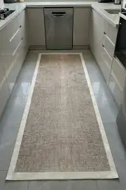 Kaymaz Tabanlı Era Vizon Çerçeveli Beyaz Salon Halısı 100x200cm 3