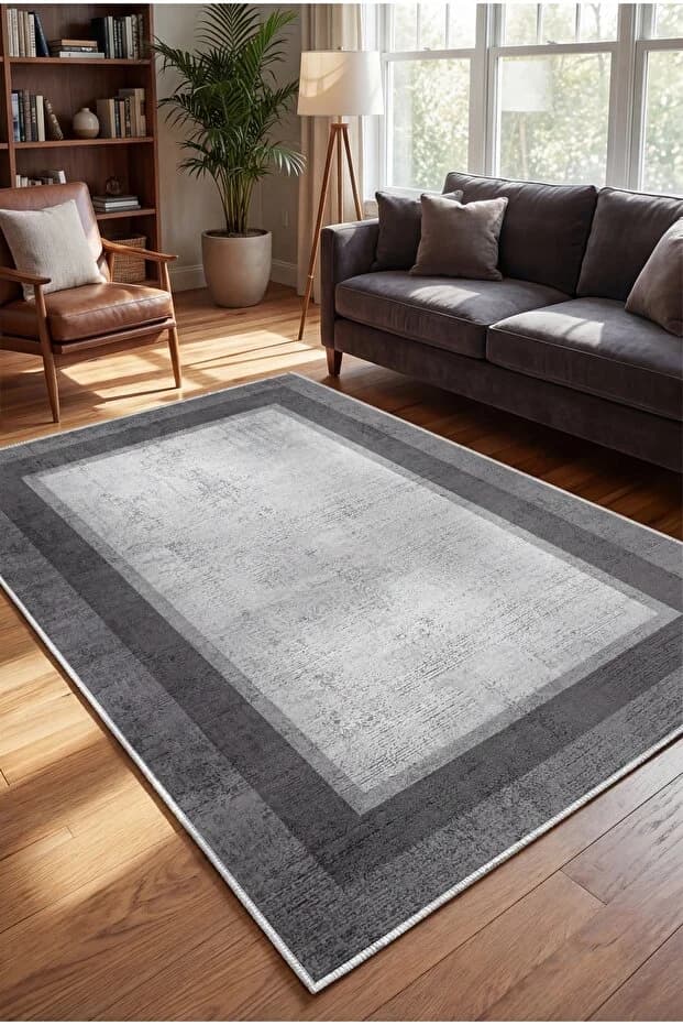 Kaymaz Tabanlı Yıkanabilir Gri Salon Halısı 4405 80x200cm