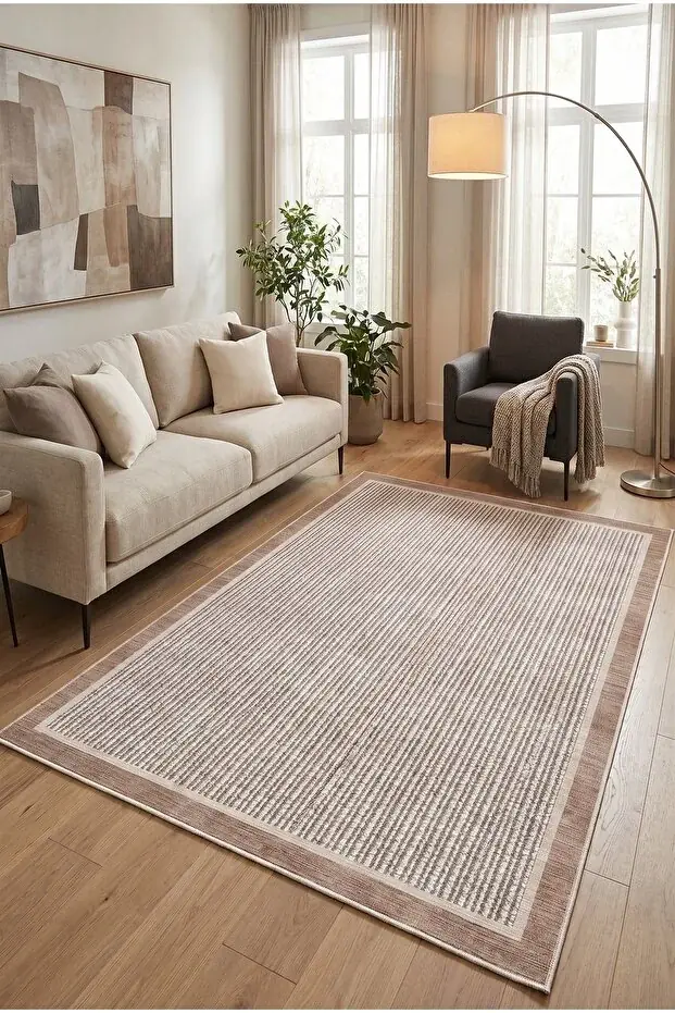 Makinede Yıkanabilir Kaymaz Taban Vizon Salon Halısı 100x250cm 2