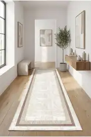 Kaymaz Tabanlı Yıkanabilir Vizon Salon Halısı 1519 80x200cm 2