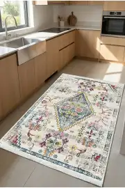 Kaymaz Tabanlı Yıkanabilir Isparta Renkli Salon Halısı 80x200cm 2