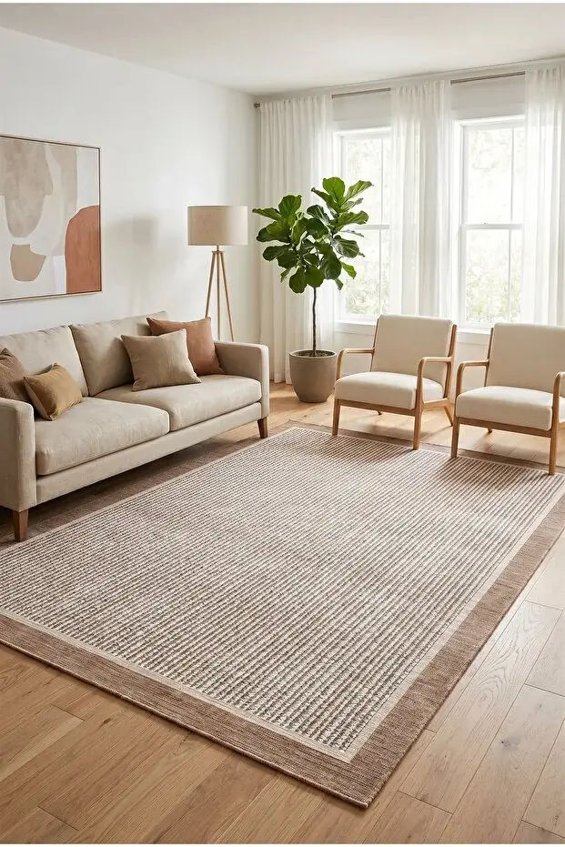 Makinede Yıkanabilir Kaymaz Taban Vizon Salon Halısı 100x250cm 1