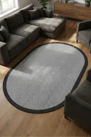 Kaymaz Tabanlı Yıkanabilir Siyah Oval Salon Halısı 4350 80x200cm 2