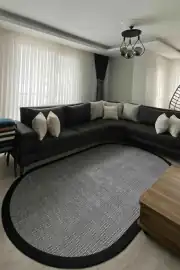 Kaymaz Tabanlı Yıkanabilir Siyah Oval Salon Halısı 4350 80x200cm 1