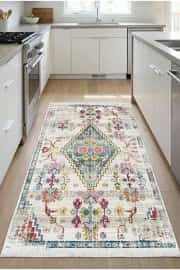 Kaymaz Tabanlı Yıkanabilir Isparta Renkli Salon Halısı 80x200cm 3
