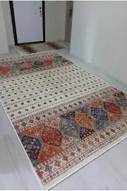 Kaymaz Tabanlı Yıkanabilir Renkli Vintage Halı DS120-02 80x200cm 4