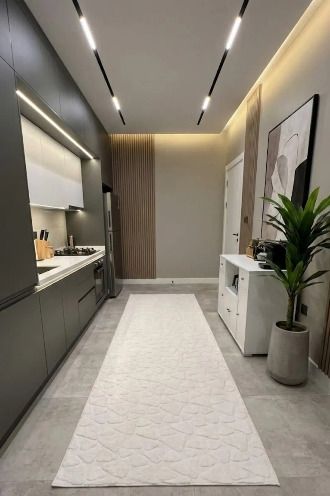 kaymaz Tabanlı Yıkanabilir Taş Peluş Mutfak Halısı KLM Saçaksız 80x200cm