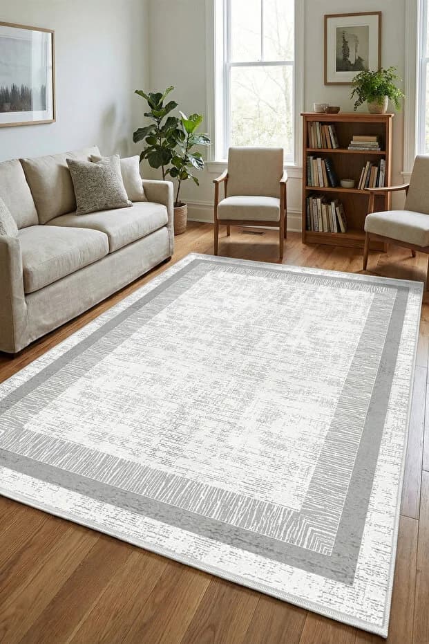 Kaymaz Taban Yıkanabilir Gri Beyaz Salon Halısı 1520 200x290cm
