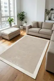 Kaymaz Tabanlı Era Vizon Çerçeveli Beyaz Salon Halısı 100x200cm 2