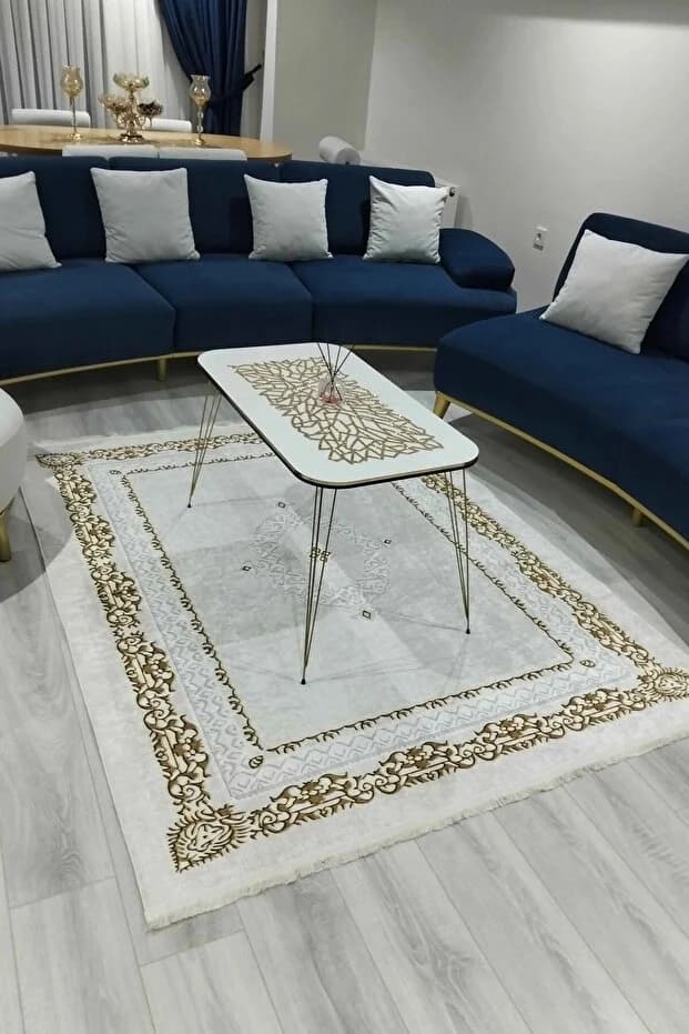 Kaymaz Tabanlı Yıkanabilir Zümre Gold Salon Halısı 80x250cm