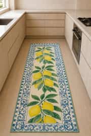 Kaymaz Tabanlı Makinede Yıkanabilir Sarı Mutfak Halısı 4626 80x200cm 2
