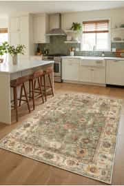 Makinede Yıkanabilir Kaymaz Tabanlı Yeşil Mutfak Halısı 4475 80x200cm 2