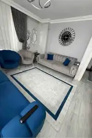 Kaymaz Tabanlı Beyaz Lacivert Salon Halısı 1521 120x250cm 3