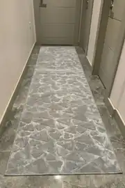 Kaymaz Taban Yıkanabilir KLM Taş Peluş Gri Mutfak Halısı Saçaksız 80x200cm 4