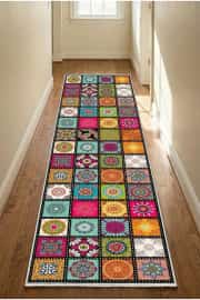 Kaymaz Tabanlı Yıkanabilir Nirvana Renkli Mutfak Halısı 80x200cm 3
