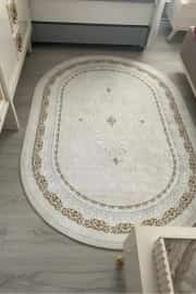Kaymaz Tabanlı Yıkanabilir Oval Zümre Gold Halı 80x200cm 1