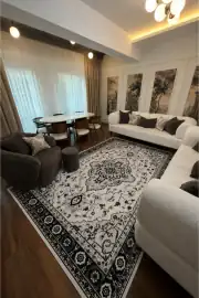 Kaymaz Tabanlı Yıkanabilir Siyah Vintage Salon Halısı 4675 4675 80x200cm 1