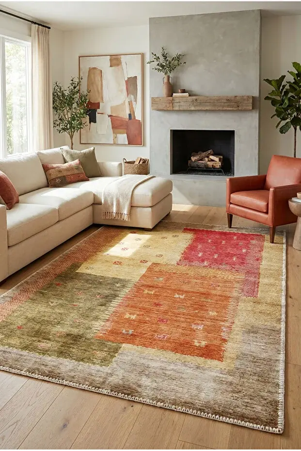 Kaymaz Tabanlı Yıkanabilir Renkli Salon Halısı DS133-00 100x250cm