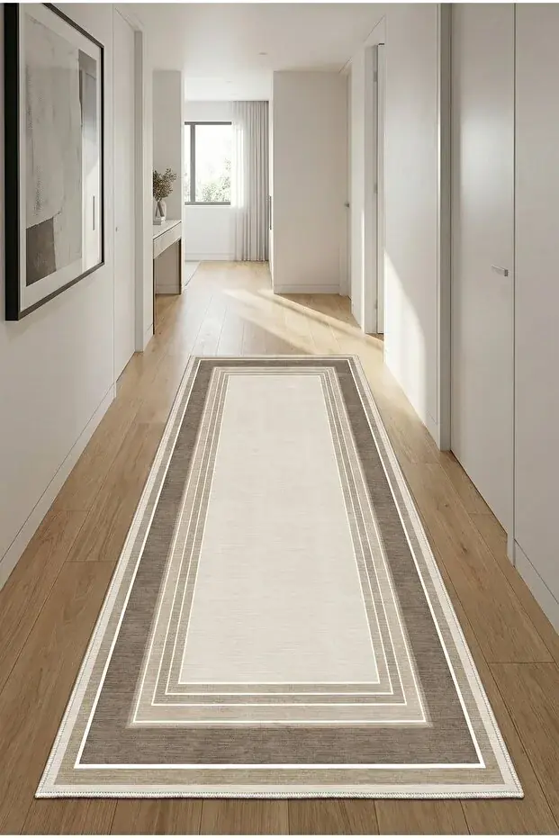 Kaymaz Tabanlı Yıkanabilir Bej Vizon Yolluk 4429 80x500cm