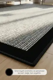 Kaymaz Tabanlı Yıkanabilir Siyah Oval Salon Halısı 4350 80x200cm 5